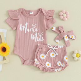 Clothing Sets Born Baby Girl Outfit Ribbed Romper Bodysuit Daisy Bloomers Shorts Headband Set Infant Summer Clothes