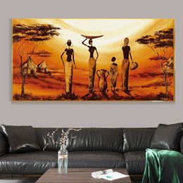 African Women Sunset Canvas Painting Abstract Landscape Posters and Prints Wall Pictures for Living Room Home Aisle Decoration277N