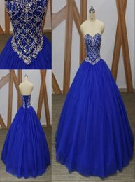 Glamourous Royal Blue Quinceanera Sweet 15 Dresses Ball Gown Tulle 2022 Real Po Crystal Beaded Top Corset Graduation Cocktail P5085460
