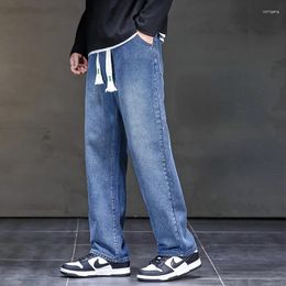 Jeans da uomo Autunno Uomo Denim Pantaloni a gamba larga Stile coreano Pantaloni da studente larghi in vita elastica azzurri dritti maschili neri