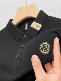 100% Cotton Mens Polo Shirt Summer Lapel Tshirt Letter Embroidery European High End Casual Short Sleeve Fit Golf Wear 240226