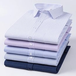 Mens Formal Shirt Long Sleeve S8XL Oversized Office Solid Colour Striped Antiwrinkle Nonironing Fashion Business White Shirts 240305