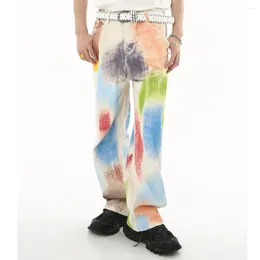 Men's Jeans 2024 Spring Korean Vintage Colourful Graffiti Loose Hip Hop Contrast Zipper Cotton Retro Casual Personality