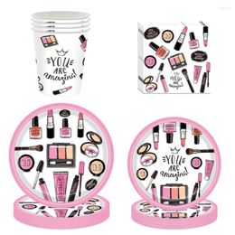 Party Favor Cosmetic Makeup Theme Birthday Decoration Disposable Tableware Dessert Plates Cup Women Girls Spa Supplies Dinnerware Set