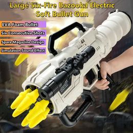 Gun Toys 58CM Large Six-Fire Bazooka Electric Soft Bullet Gun Real Sound Effects Spare Magazine Magnifying Lens Rocket Launcher Boys Toy L240311