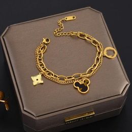 New designer bracelet, luxurious four leaf clover charm bracelet, fashionable 18K gold agate shell chain, mother girl couple holiday gift, classic bracelet