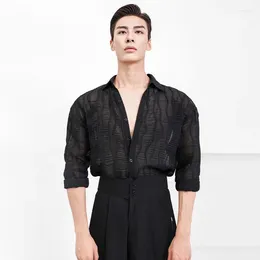 Stage Wear Men Latin Dance Tops Practice Clothing Breasted Top Male Cha Samba Tango Salsa Ballroom Dancing Stretch Shirts DNV14929