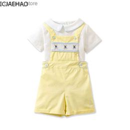 T-shirts Newborn Clothes Spanish Baby Set for Boy 2023 New Born Infant Cotton Linen Blouse with Shorts Suits Long Sleeve Shirt Top Outfit L240311