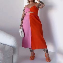KUCLUT Women Plus Size Dress Summer Fashion V Neck Suspender Sleeveless Cutout Color Block Vacation Oversize Dressses 240311