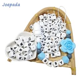 Joepada 100 Pieces English alphabet Silicone Teething Beads A Free for Making Baby Jewellery Necklace Teether Toy 240226