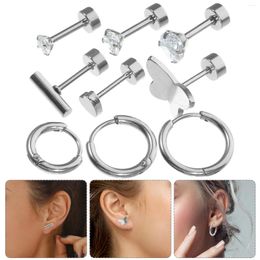 Stud Earrings 9 Pcs Set Hoop Accessories For Women Small Stainless Steel Cartilage Post Miss