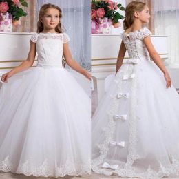 Girl Dresses White Tulle Flower For Weddings Little Bride Princess Kids Children Evening Party First Communion Elegant Ball Gown