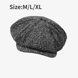 Retro Big Size 62cm sboy Caps Men Vintage Wool Thick Beret Winter Driver Hats for Tweed Casual Flat Octagonal Cap 240229