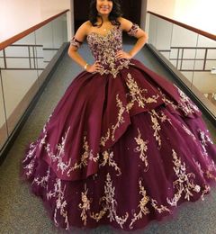 Luxurious Burgundy Lace Beaded Quinceanera Prom Dresses Ball Gown Party Gowns Sweetheart Tulle Evening Sweet 16 Dress8003055