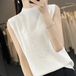 Women's Sweaters Women Wool Knitted Sleeveless Thin Sweater Vest 2024 Spring Mockneck Lady Seamless Stitching Pullovers