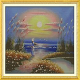 Seaside girl home decor paintings Handmade Cross Stitch Embroidery Needlework sets counted print on canvas DMC 14CT 11CT261L