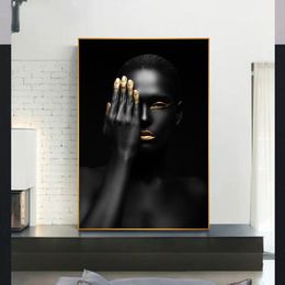 Sexy African Black Gold Woman Pictures Canvas Prints Decorative Painting Wall Art For Living Room Posters NO FRAME240Z