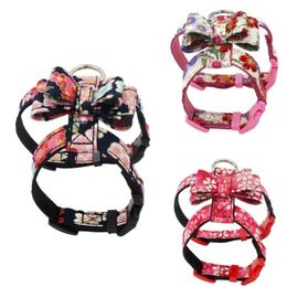 Pet Cat Chest Strap Collar Nylon Cat Harness Vest Japanese Printing Style Printed Pet Chest Strap Fabric Bowknot Dog200b