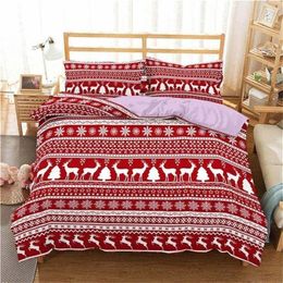 Homesky 3D Merry Christmas Bedding Set Duvet Cover Red Elk Comforter Bed Set Gifts Queen King Size 201021269e