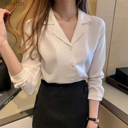 Women's T-Shirt Women Spring Autumn Style Blouses Shirts Office Wear Lady OL Long Sle Notched Collar Blusas Tops WY1003 240311