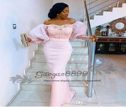 Real Nigerian lace long sleeve evening dresses off the shoulder Puff sleeve elegant beaded african arabic formal celebrity prom pa7791112