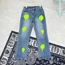 Designer Jeans Pants Purple Jeans Make Old Washed Chrome Straight Trousers Heart Prints Women Men Prints Long Style Hearts Purple Jeans 242