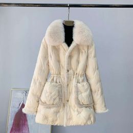 Collar New Detachable Fox Jacket, Medium Length Mink Fur White Goose Down Winter Slim Fit Jacket For Women 4895