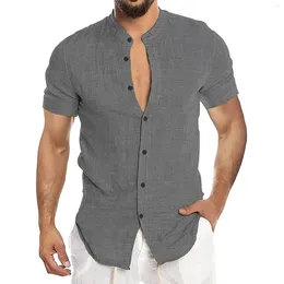 Men's Casual Shirts Large Size Shirt Summer Daily Vacation Solid Color Short Sleeve Simple Round Collar Button-Down