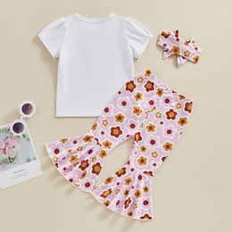 Clothing Sets Infant Baby Girl Clothes Two Groovy T-shirt Tops Flower Bell Bottoms Pants Headband Birthday Outfit