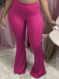 Pants LW Plus Size High Waist Flared Stretchy Summer Skinny Solid Casual Rose Red For Women Bell Bottom Trousers 2024