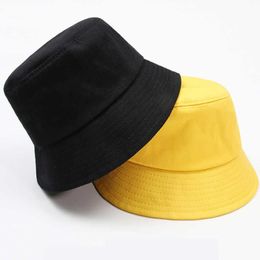 Black White Solid Bucket Hat Unisex Bob Caps Hip Hop Gorros Men Women Summer Panama Cap Beach Sun Fishing Boonie Hat Q0805283M