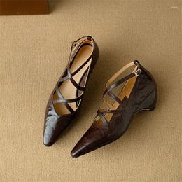 Dress Shoes Spring Summer Sheep Leather Women Square Toe Shallow Pumps Mary Jane For Straps Gladiator