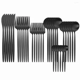 Dinnerware Sets Matte Black Cutlery Set 36pcs Stainless Steel Tableware Forks Spoons Knives Kitchen Eco Friendly