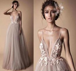 Deep V Neck Sexy Evening Gown Floor Length 3D Floral Applique A Line Prom Dresses Zuhair Murad Cheap Gowns Party Evening Elegant A7167700
