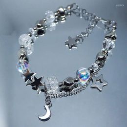 Link Bracelets Star Moon Y2K Bracelet Women Girls Stainless Steel Pendant Hematite Beads Charm Gorgeous Fairy Core Jewelry Party Gift