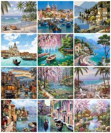 AZQSD Painting By Numbers Seaside Colouring By Numbers Landscape Arcylic Oil Painting Unframed Wall Art Hand Paint Kit Canvas7065862