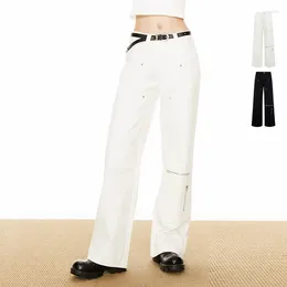 Women's Pants White Casual Workwear Vintage Korean Retro High Street Flower Trousers Streetwear Fashion Wide Leg With Side Pocket