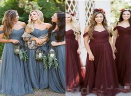 2019 Boho Blue Bridesmaid Dresses Off The Shoulder Country Wedding Guest Dress Plus Size Maid Of Honour Bridesmaids Dress8761164