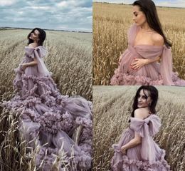 Luxury Ruffles Evening Dresses V Neck Tulle Maternity Gown for Poshoot Boudoir Lingerie Robe Bathrobe Nightwear Babydoll9899249