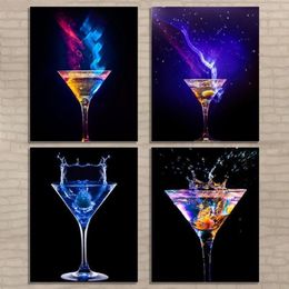 Blue Light Wine Glass Canvas Poster Bar Kitchen Decoration Painting Modern Home Decor Wall Art Picture Dining Room Decoration1204G