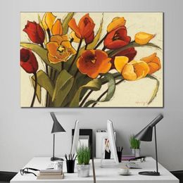 Hand Painted Canvas Oil Painting Abstract Flowers Paintings Tulip Time Flower Artwork for Living Room Wall Decor303G