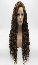 Iwona Hair Curly Long Brown Blonde Mix Wig 18827 Half Hand Tied Heat Resistant Synthetic Lace Front Daily Natural Wigs3454656