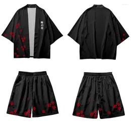 Ethnic Clothing Two-piece Suit Plum Bossom Print Yukata WomenMen Kimono And Shorts Japanese Cardigan Men Cosplay Haori