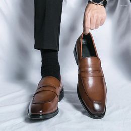 Dress Shoes Fashion Penny Loafers Leather Men Simple Pointed Toe Slip On Business Suit Casual Party Wedding For Man