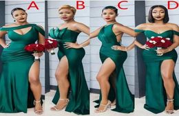 Custom Made Emerald Green Side Split Bridesmaid Dresses Difference Neckline Long Wedding Party Guest Gowns Plus Size7613261