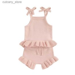 T-shirts Toddler Baby Girl Summer Clothes Ribbed Sleeveless Button Front Cami Tops and Shorts Infant Outfits Set L240312