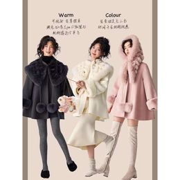 Autumn/Winter Women's 2023 New Celebrity Style Cape With Detachable Otter Rabbit Neck, Fox Hair Wool Cloak Coat, Han 5980
