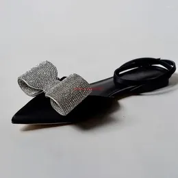 Dress Shoes Luxury Rhinestones Bowknot Flat Heels Fashion Ankle Strap Elegant Flats For Ladies Pointed Toe Women's Pump