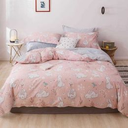 White Bunny Rabbit Pink Duvet Cover Set Cotton Bedlinens Twin Queen King Flat Sheet Fitted Sheet Bedding T200414263H
