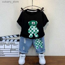 T-shirts New Selling Summer Baby Boys Clothing Sets Tops bear T-shirt +Short Pants 2 Pieces Set Kids Boys Age 4 5 6 7 8 9 10 12Years L240311